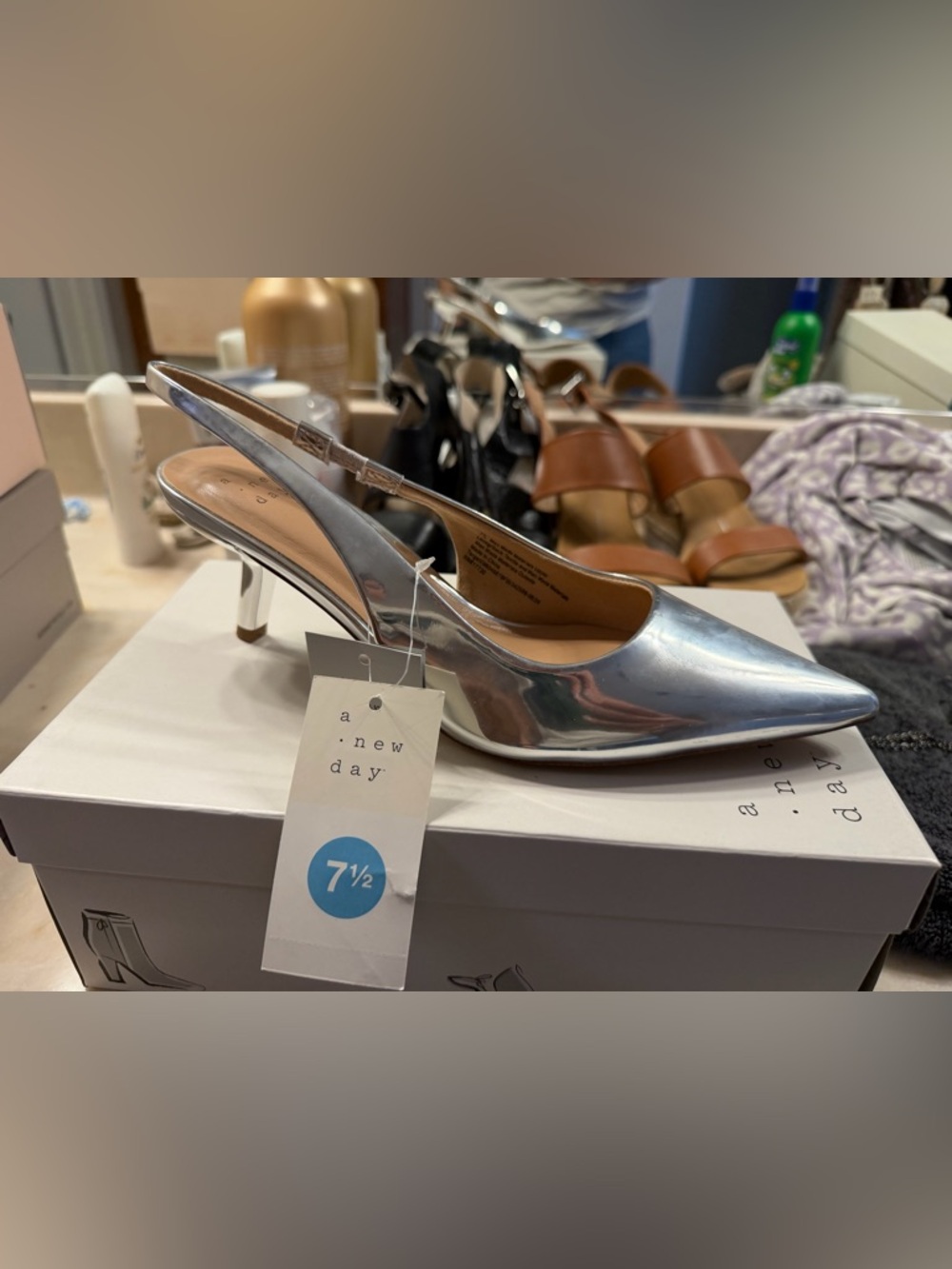 a new day Metallic Silver Slingback Kitten Heel Pumps